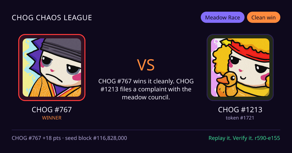 Highlight card: CHOG #767 versus CHOG #1213