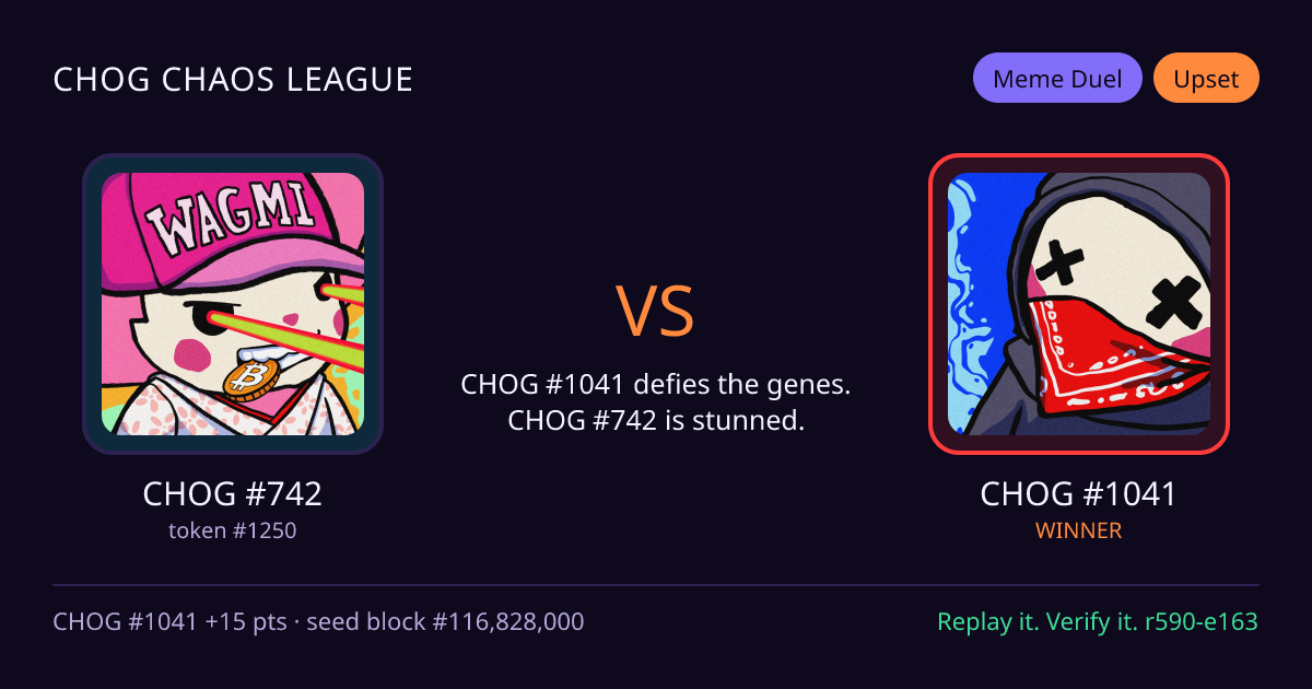 Highlight card: CHOG #742 versus CHOG #1041