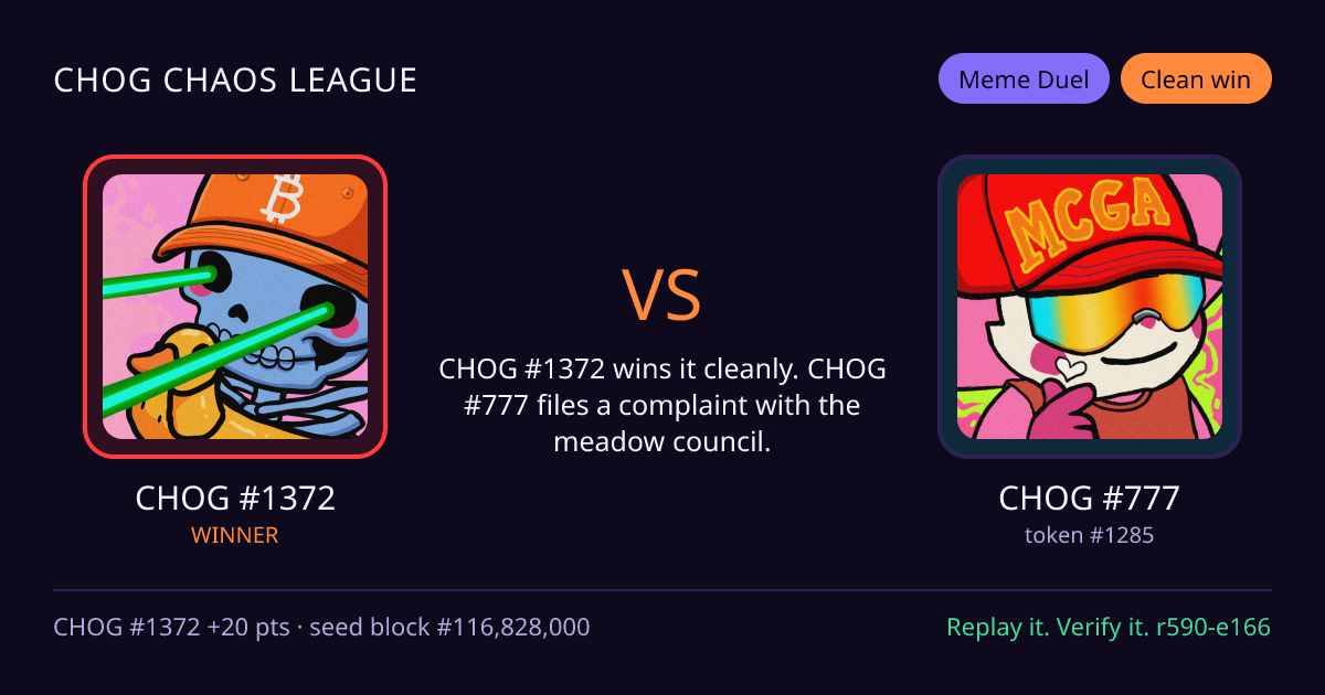 Highlight card: CHOG #1372 versus CHOG #777