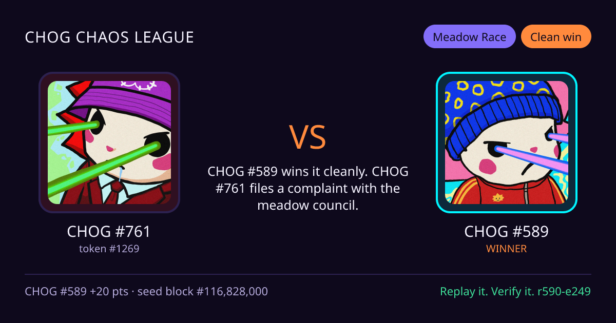 Highlight card: CHOG #761 versus CHOG #589