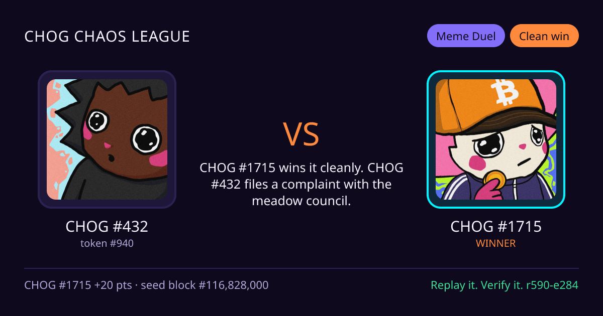 Highlight card: CHOG #432 versus CHOG #1715