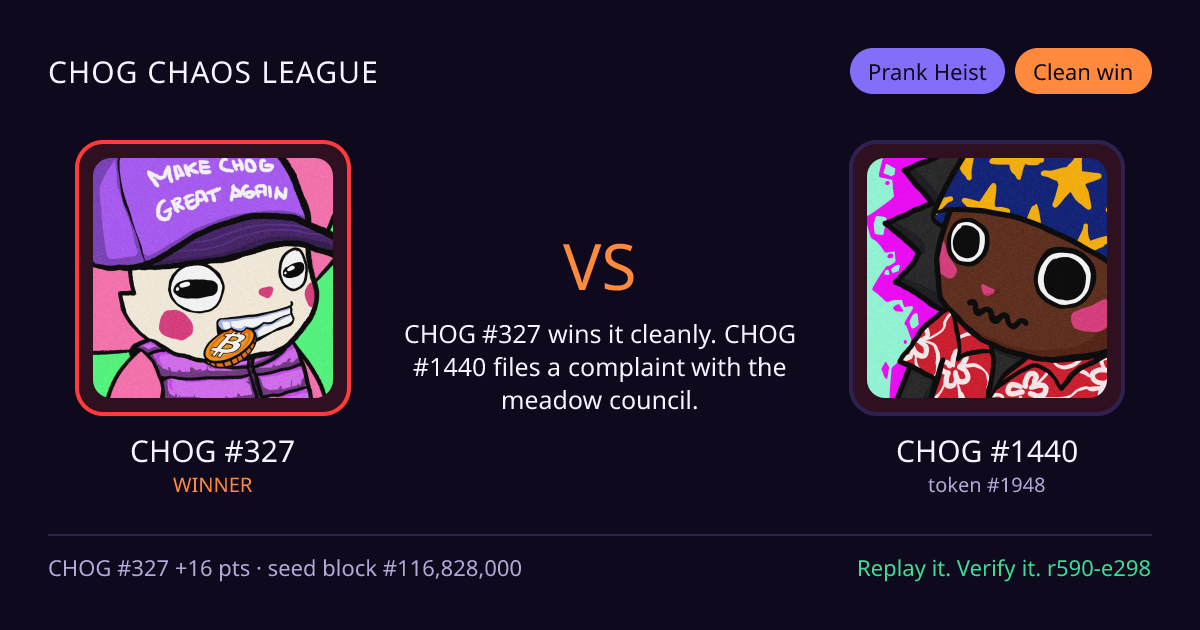 Highlight card: CHOG #327 versus CHOG #1440