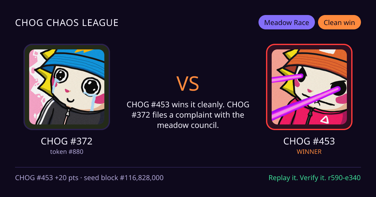 Highlight card: CHOG #372 versus CHOG #453