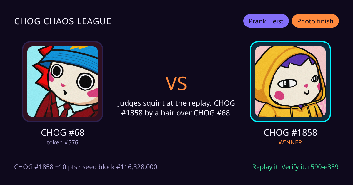 Highlight card: CHOG #68 versus CHOG #1858