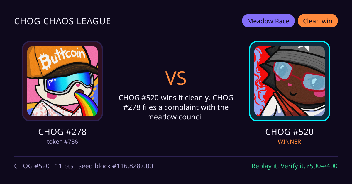 Highlight card: CHOG #278 versus CHOG #520