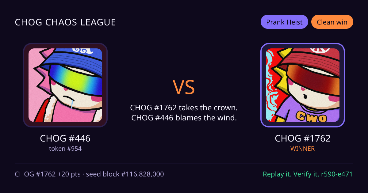 Highlight card: CHOG #446 versus CHOG #1762