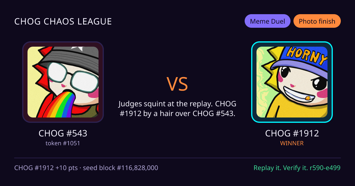Highlight card: CHOG #543 versus CHOG #1912