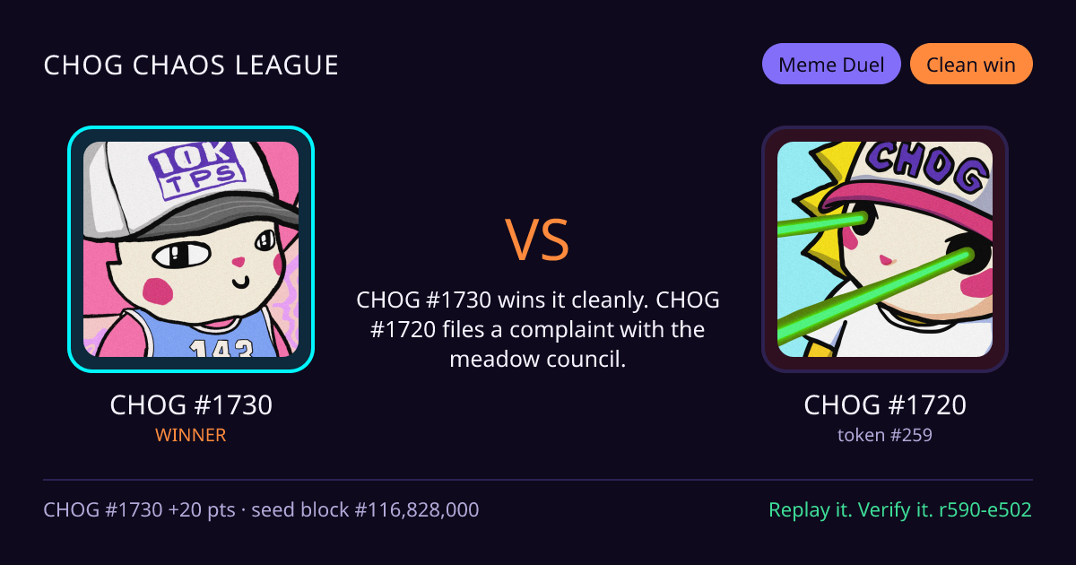Highlight card: CHOG #1730 versus CHOG #1720
