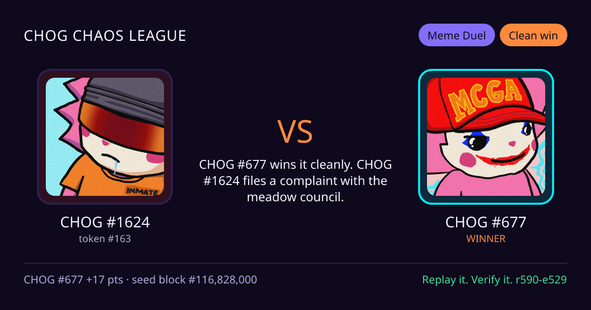 Highlight card: CHOG #1624 versus CHOG #677