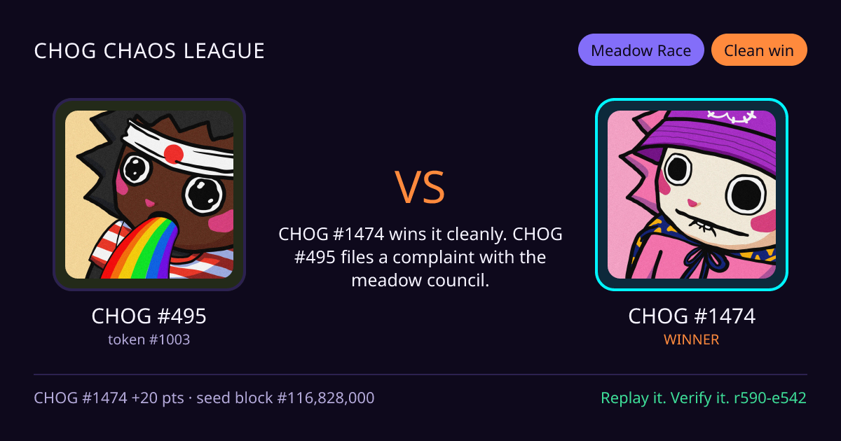 Highlight card: CHOG #495 versus CHOG #1474