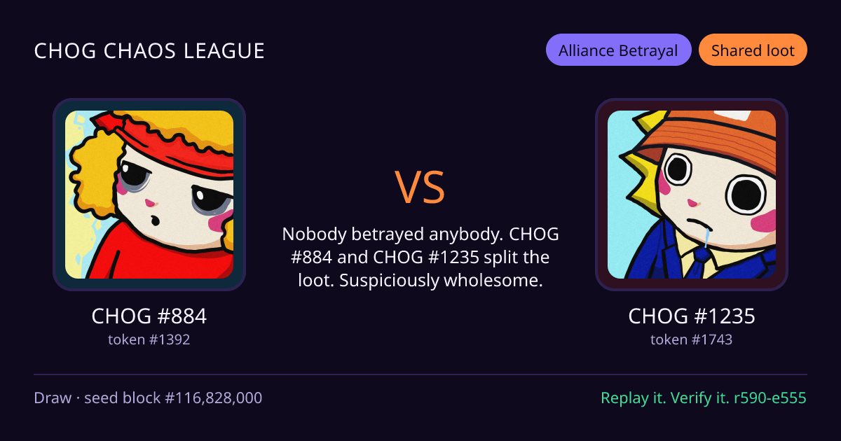 Highlight card: CHOG #884 versus CHOG #1235