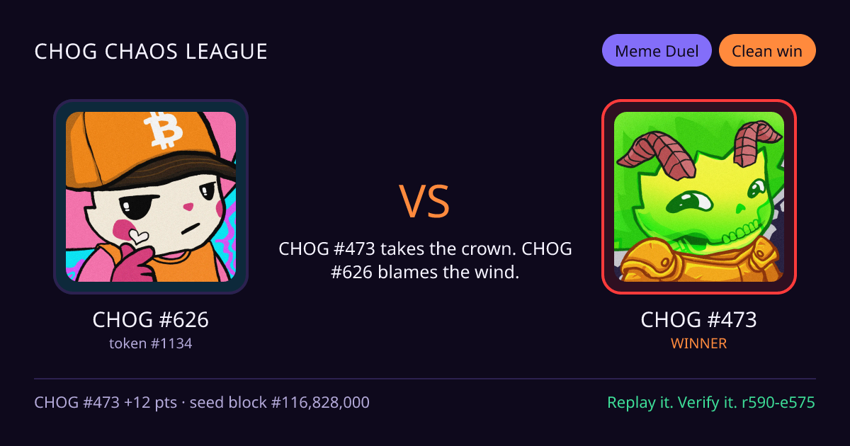 Highlight card: CHOG #626 versus CHOG #473