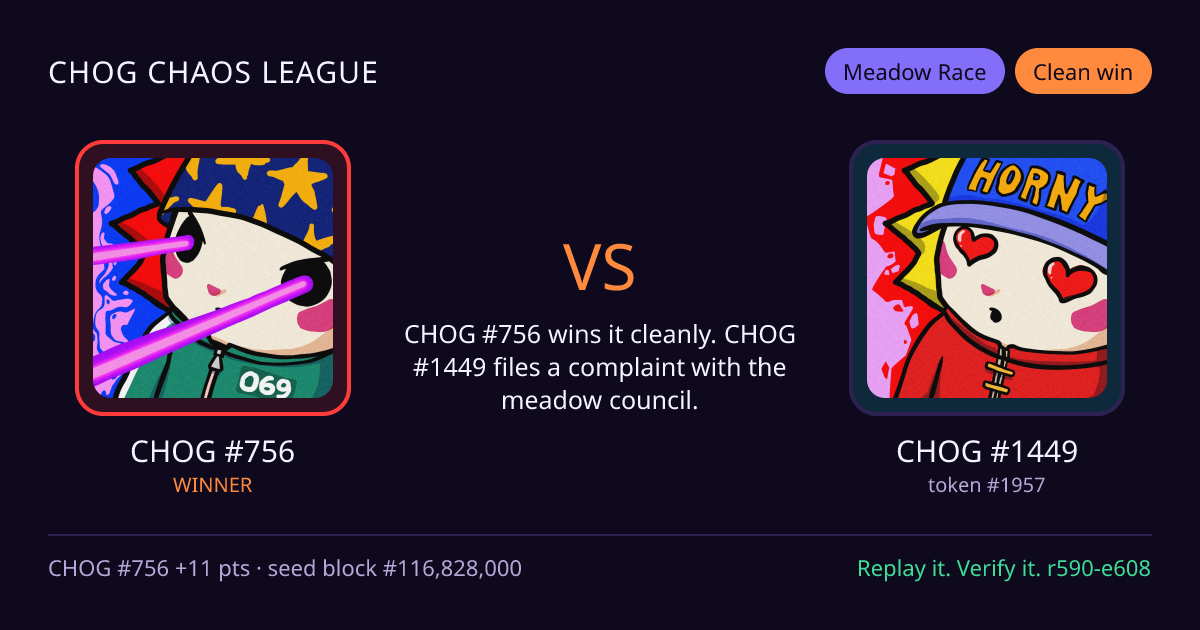 Highlight card: CHOG #756 versus CHOG #1449