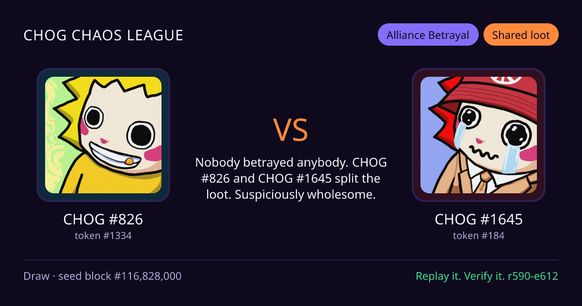 Highlight card: CHOG #826 versus CHOG #1645