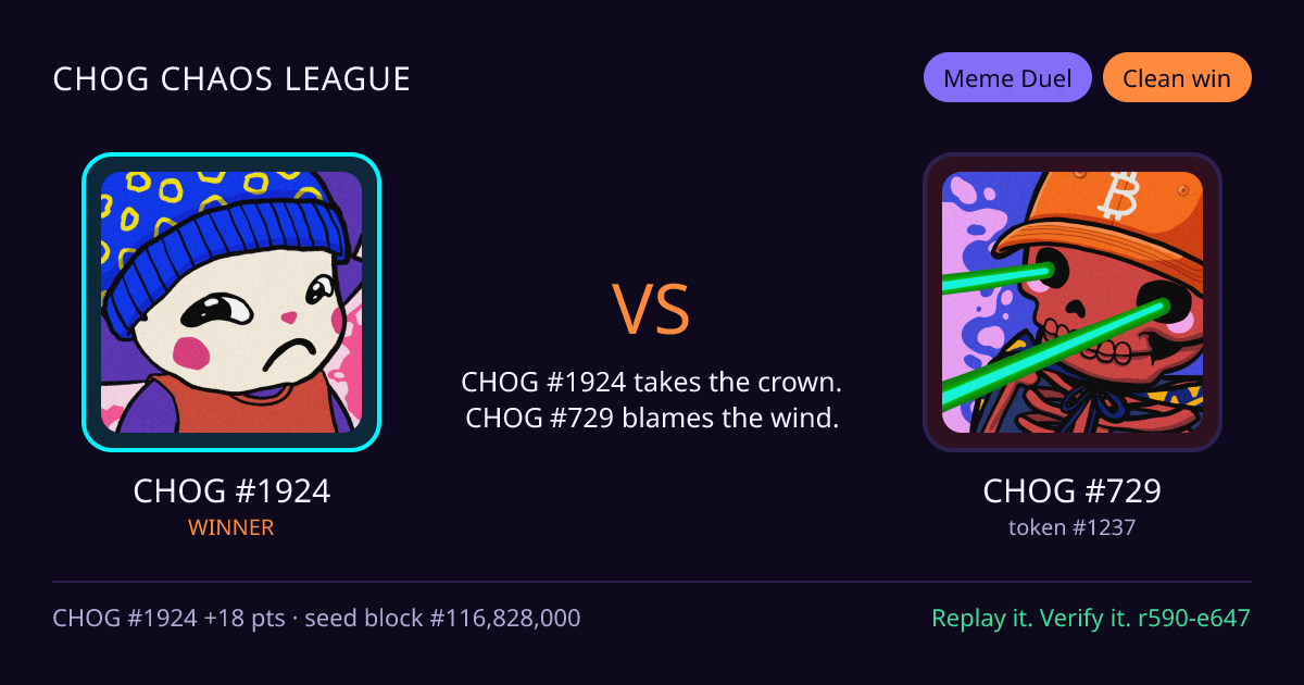 Highlight card: CHOG #1924 versus CHOG #729