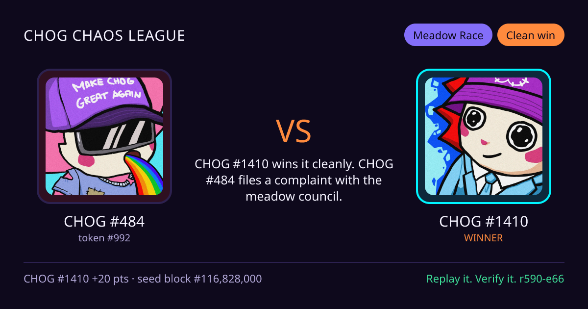 Highlight card: CHOG #484 versus CHOG #1410