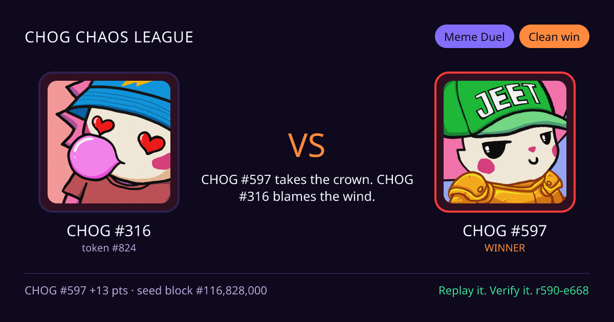 Highlight card: CHOG #316 versus CHOG #597