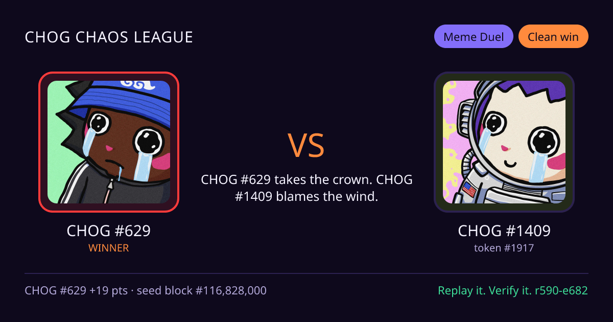 Highlight card: CHOG #629 versus CHOG #1409