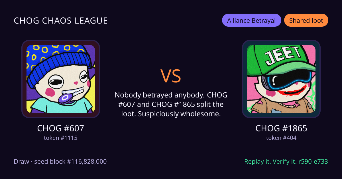 Highlight card: CHOG #607 versus CHOG #1865