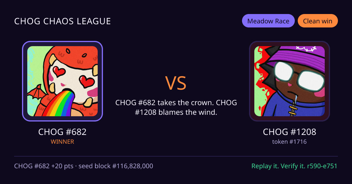 Highlight card: CHOG #682 versus CHOG #1208