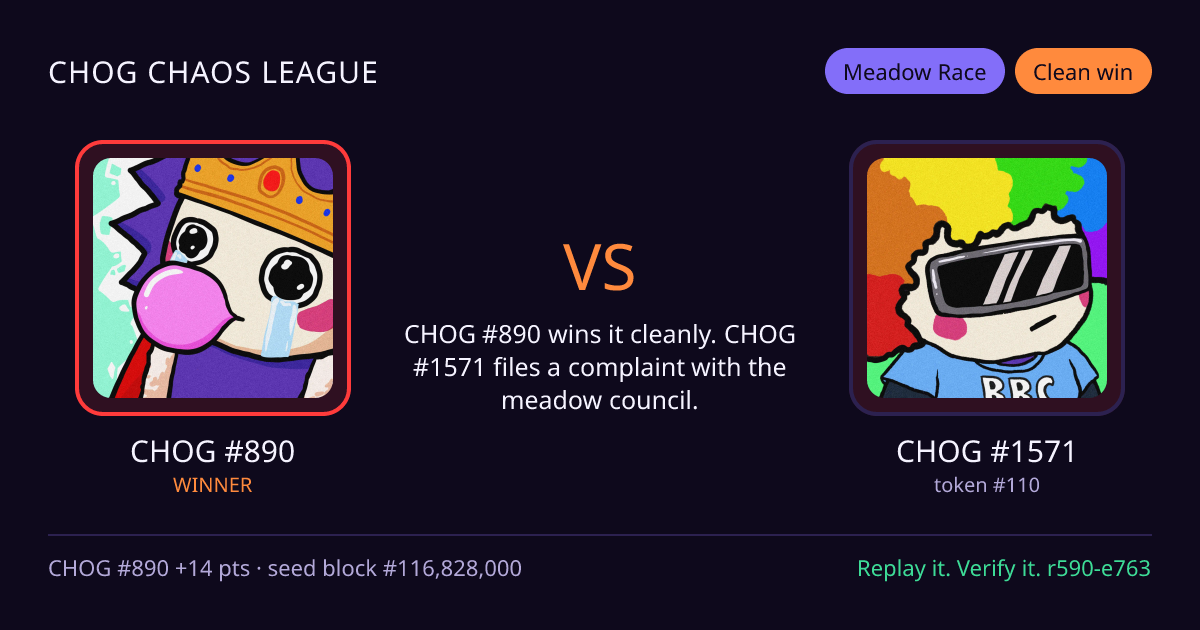 Highlight card: CHOG #890 versus CHOG #1571