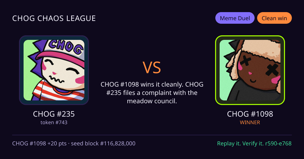 Highlight card: CHOG #235 versus CHOG #1098