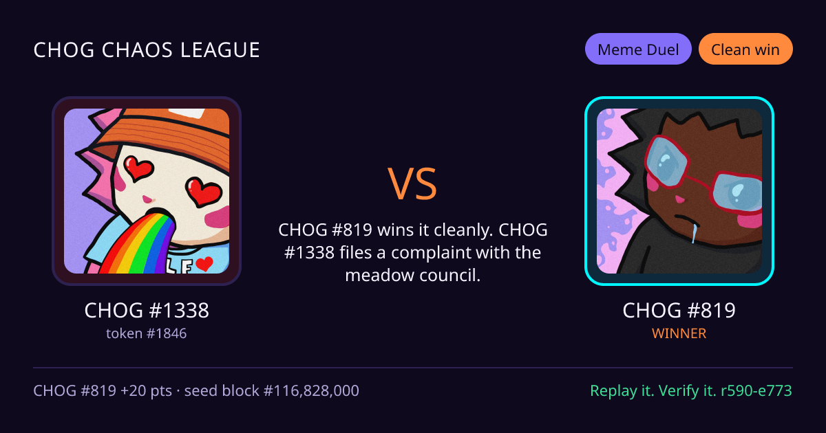 Highlight card: CHOG #1338 versus CHOG #819