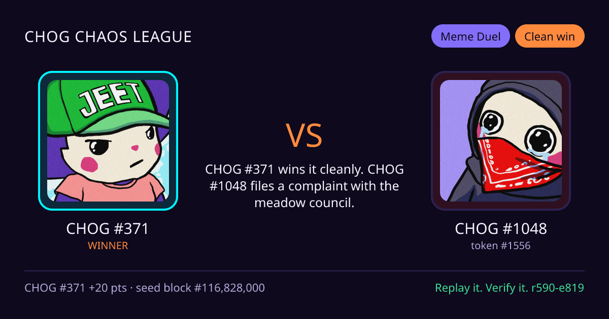 Highlight card: CHOG #371 versus CHOG #1048