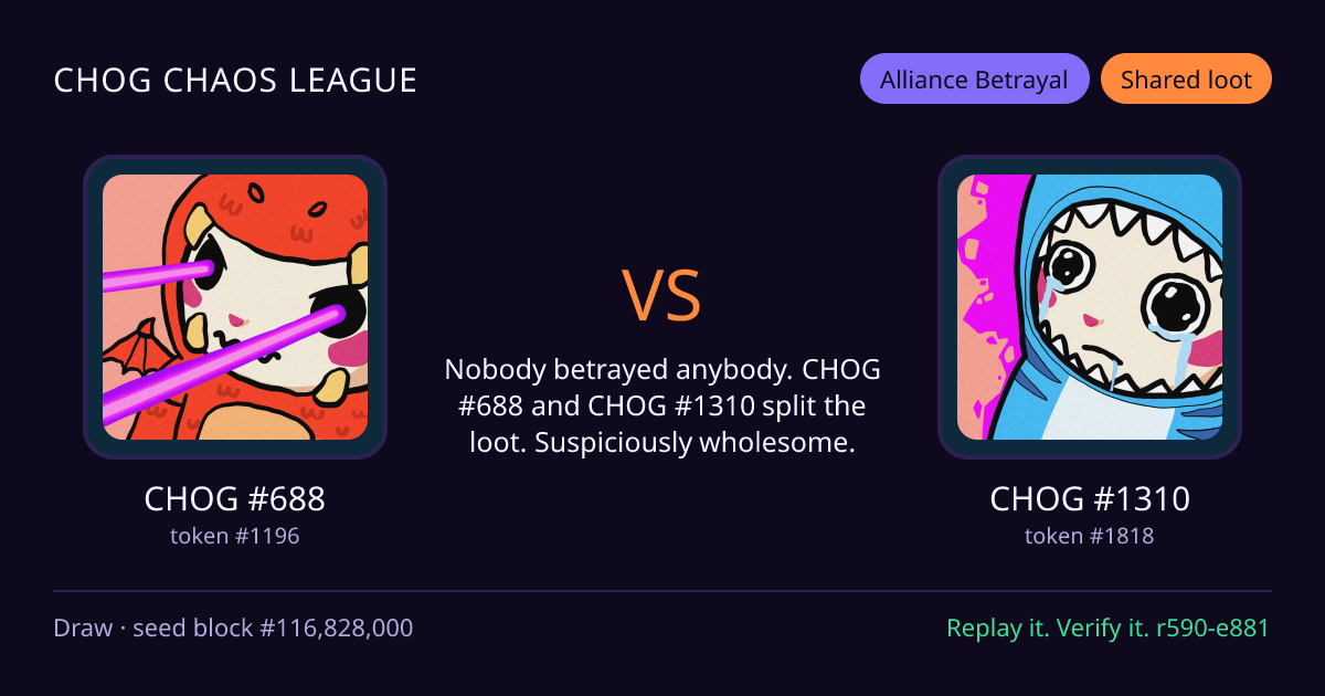 Highlight card: CHOG #688 versus CHOG #1310