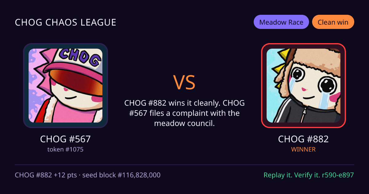 Highlight card: CHOG #567 versus CHOG #882