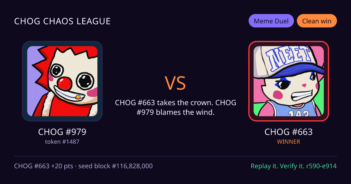 Highlight card: CHOG #979 versus CHOG #663