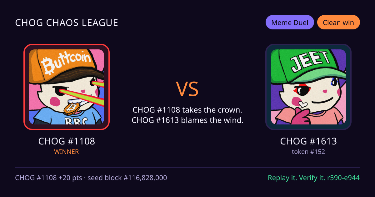 Highlight card: CHOG #1108 versus CHOG #1613
