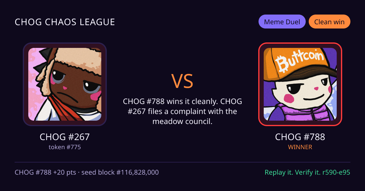 Highlight card: CHOG #267 versus CHOG #788