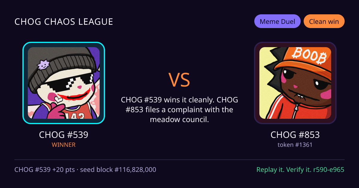 Highlight card: CHOG #539 versus CHOG #853