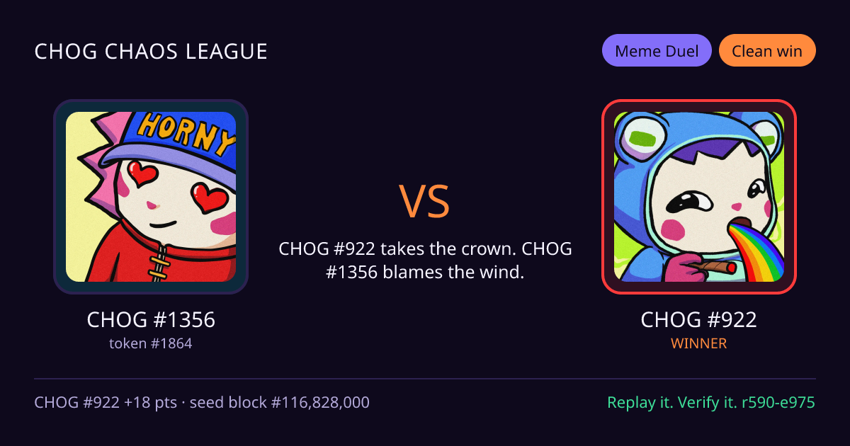 Highlight card: CHOG #1356 versus CHOG #922