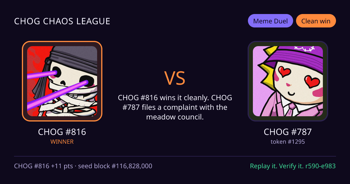 Highlight card: CHOG #816 versus CHOG #787