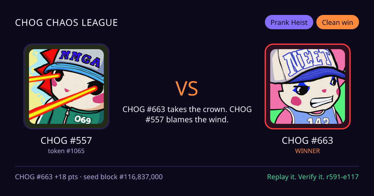 Highlight card: CHOG #557 versus CHOG #663