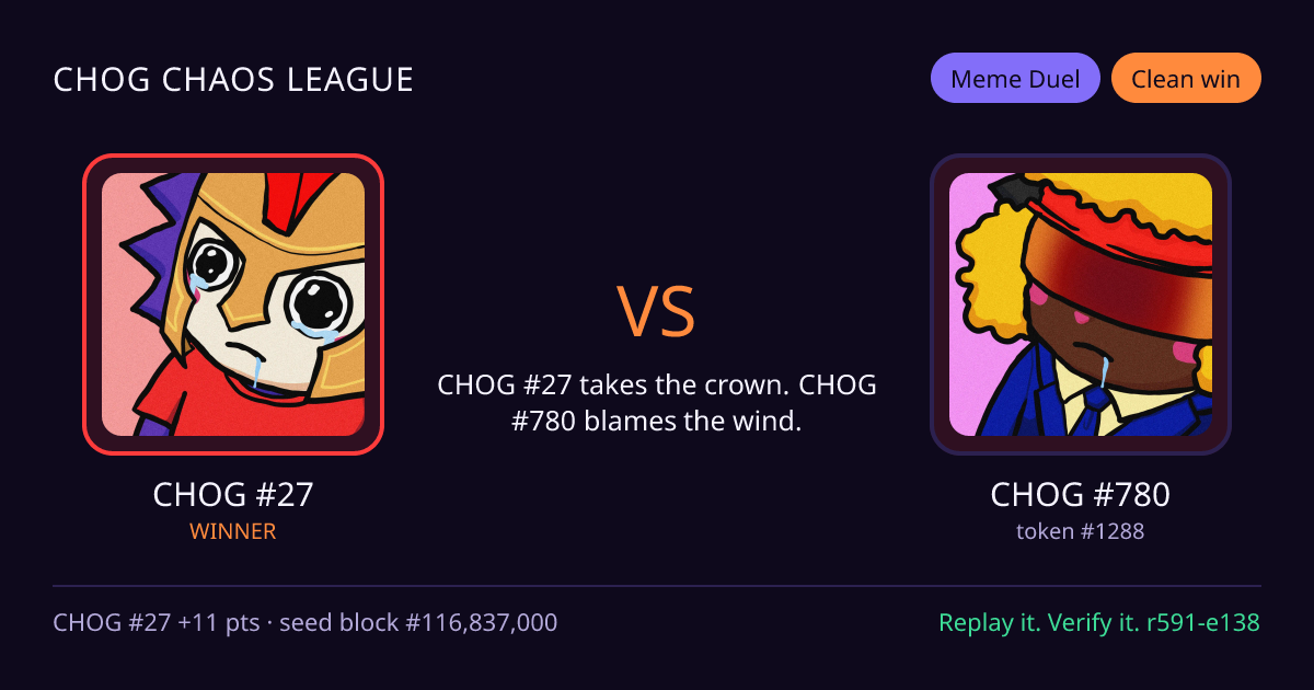 Highlight card: CHOG #27 versus CHOG #780