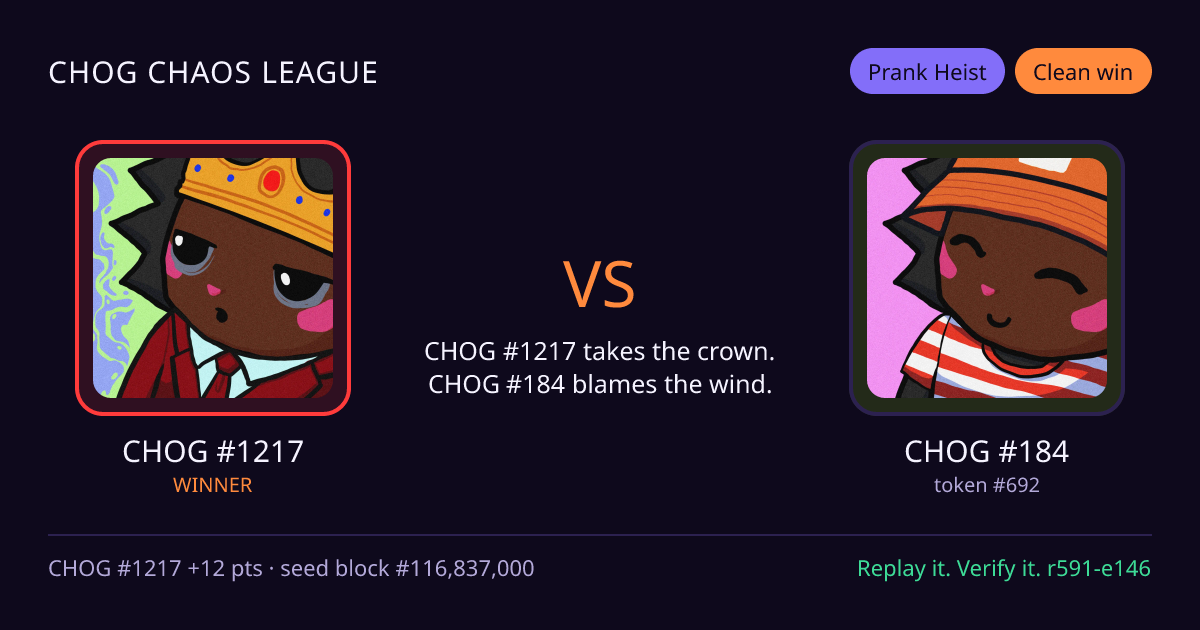 Highlight card: CHOG #1217 versus CHOG #184