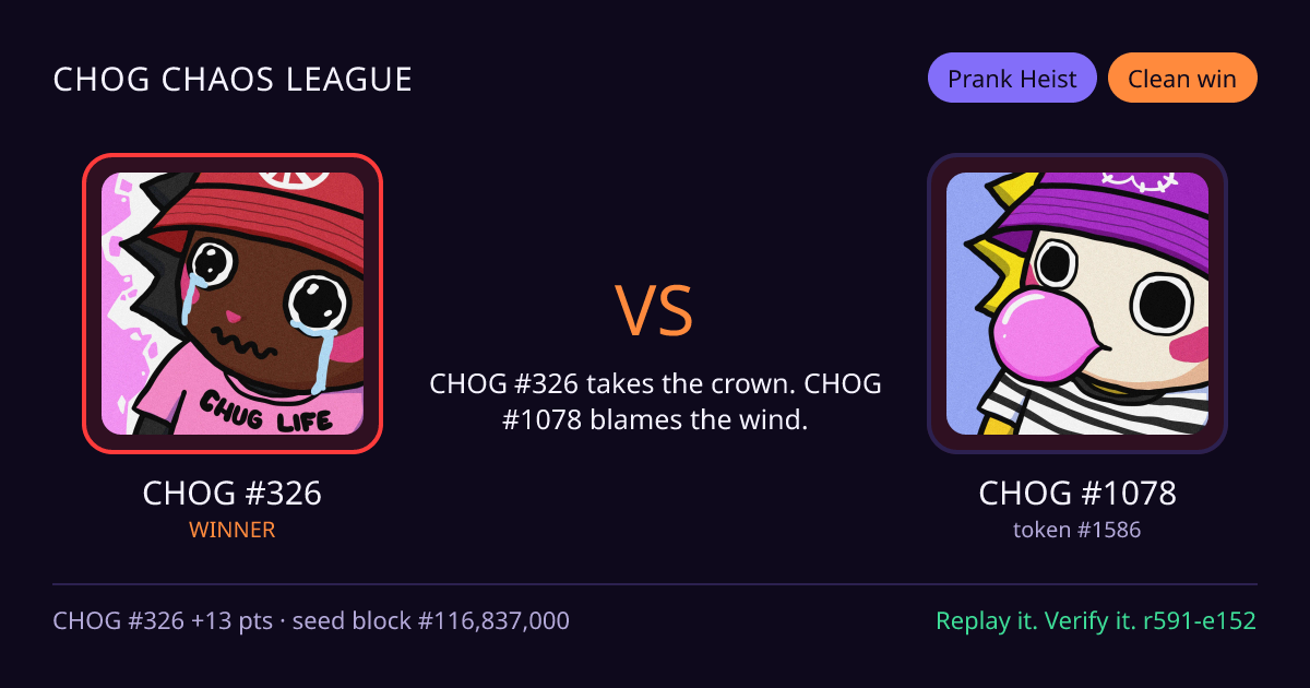 Highlight card: CHOG #326 versus CHOG #1078