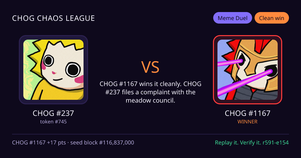 Highlight card: CHOG #237 versus CHOG #1167