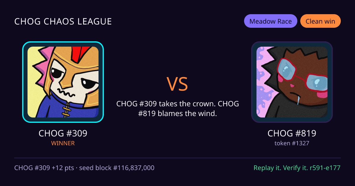 Highlight card: CHOG #309 versus CHOG #819
