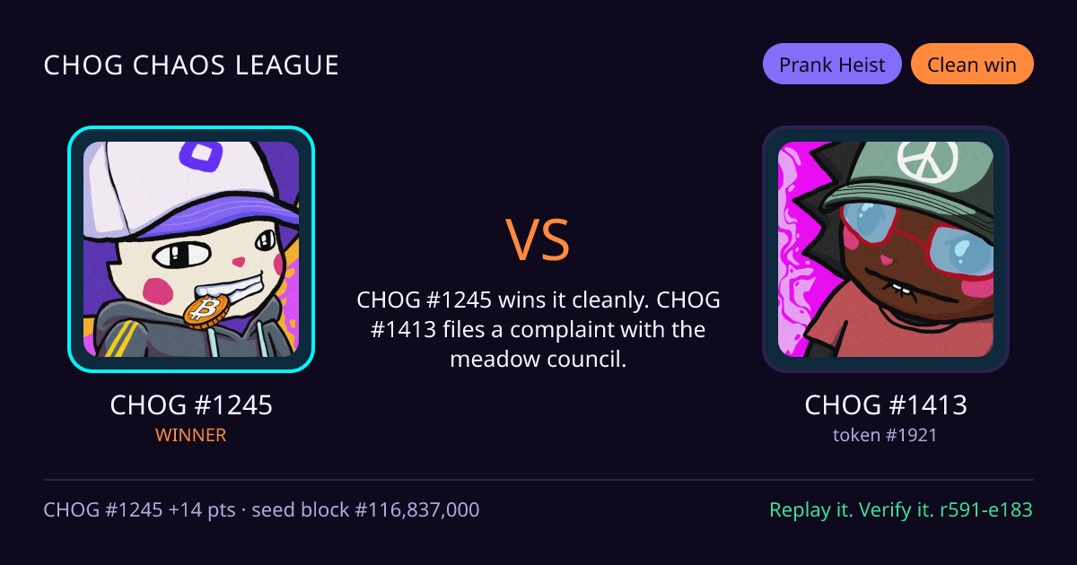 Highlight card: CHOG #1245 versus CHOG #1413