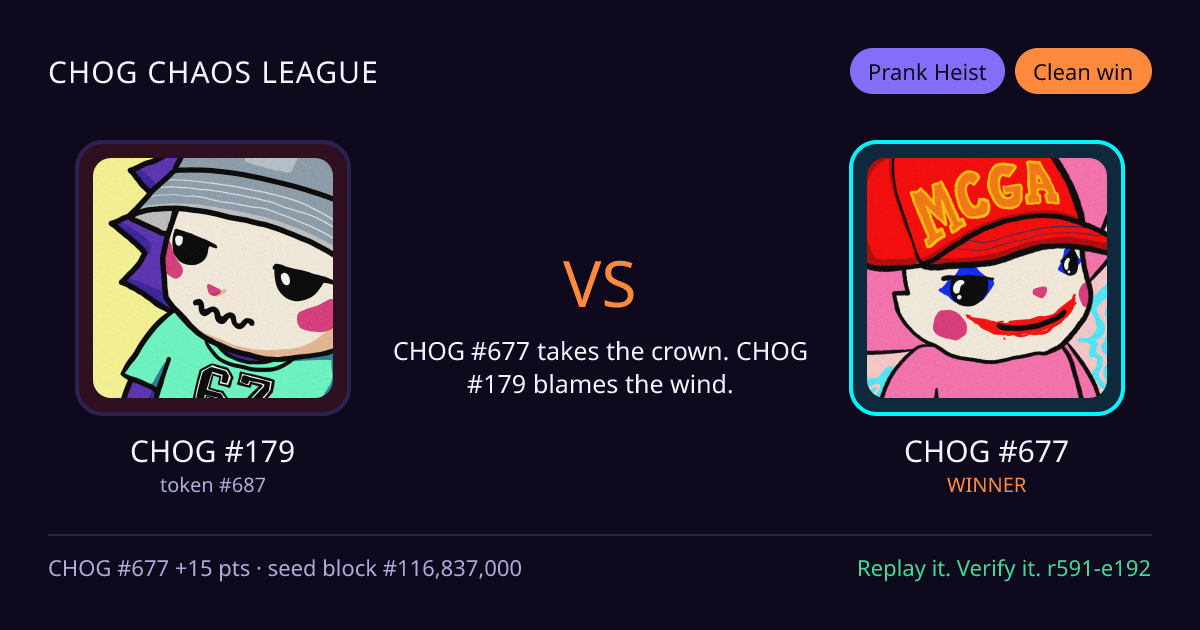 Highlight card: CHOG #179 versus CHOG #677
