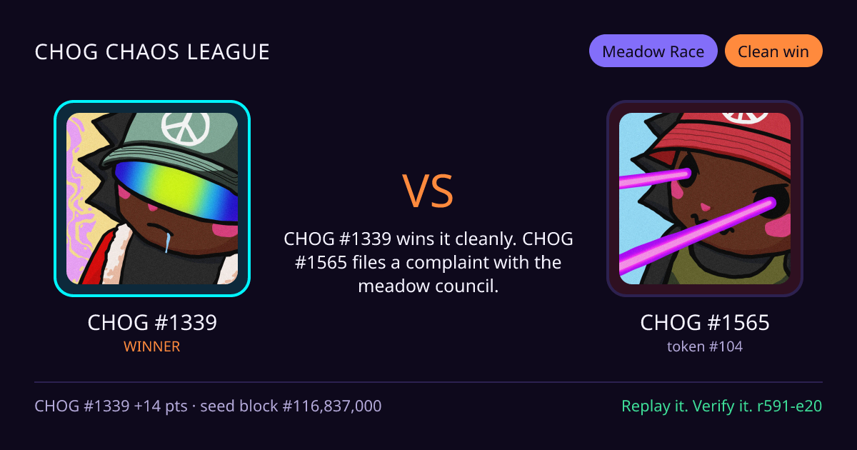 Highlight card: CHOG #1339 versus CHOG #1565