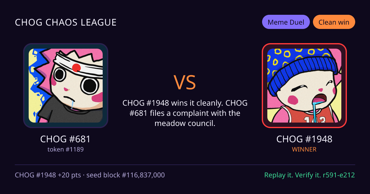 Highlight card: CHOG #681 versus CHOG #1948