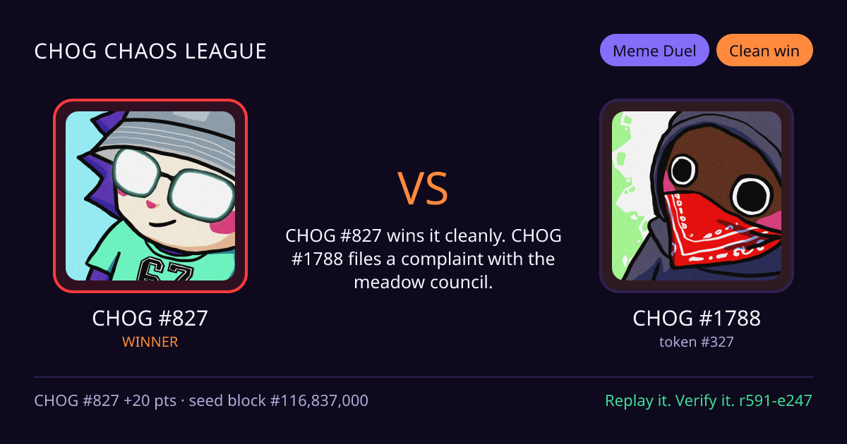 Highlight card: CHOG #827 versus CHOG #1788
