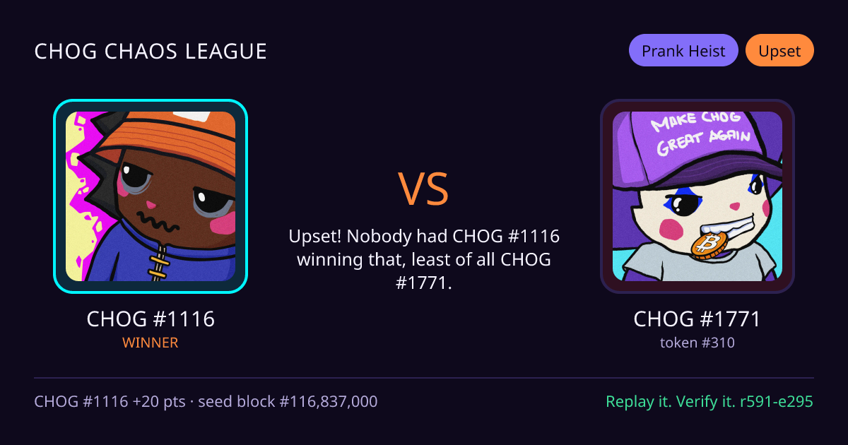 Highlight card: CHOG #1116 versus CHOG #1771