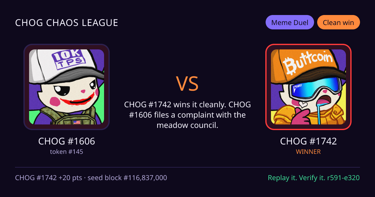 Highlight card: CHOG #1606 versus CHOG #1742
