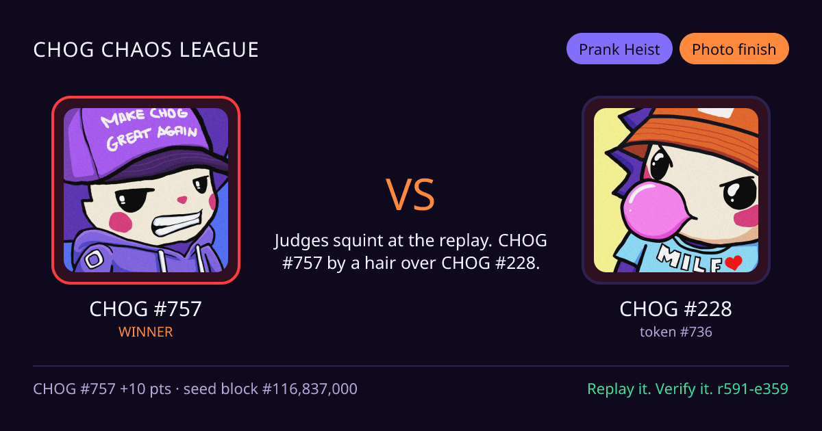 Highlight card: CHOG #757 versus CHOG #228
